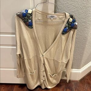Tibi Cream Cardigan with Colorful Embellishments